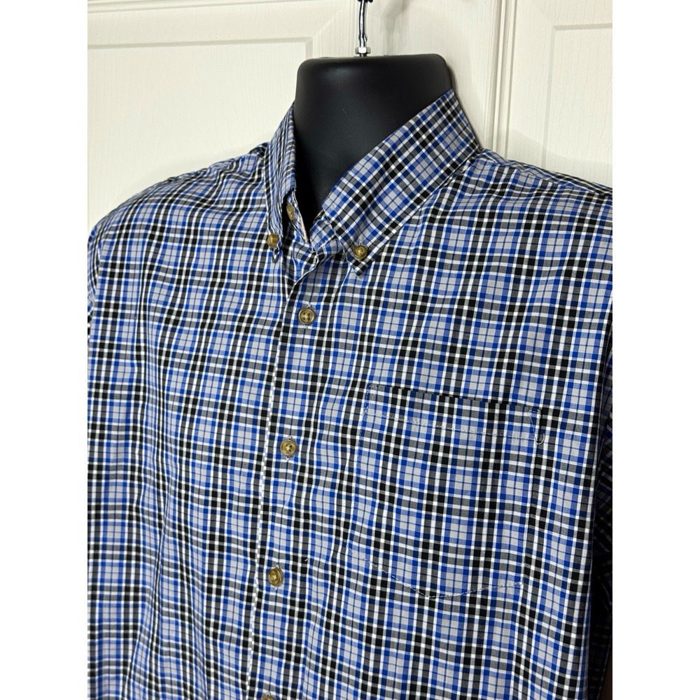 Wrangler Premium Quality Men's M Blue Plaid Button Down Wrinkle Resist Shirt